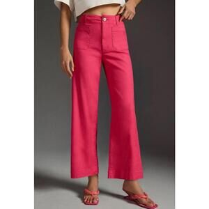 Anthropologie Maeve 32P The Colette Cropped Linen Wide-Leg Pants Rose Pink New